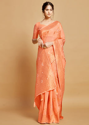 Peach Spun Silk Saree With Blouse Piece - Indian Silk House Agencies