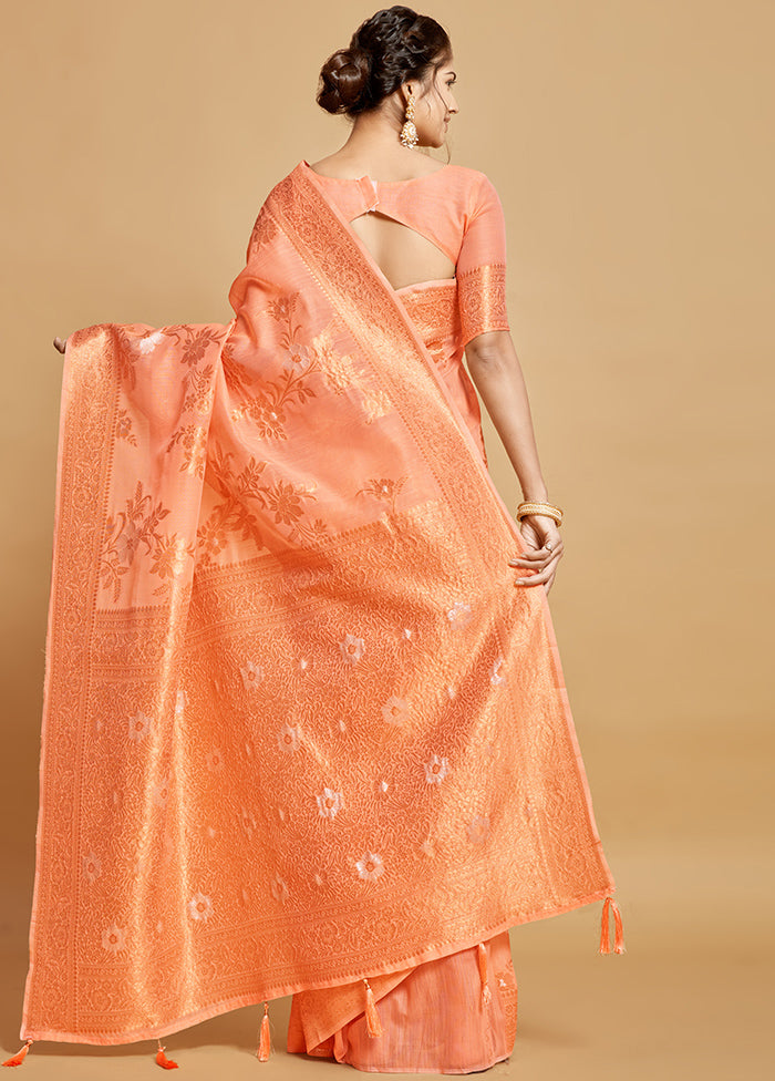 Peach Spun Silk Saree With Blouse Piece - Indian Silk House Agencies