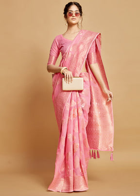 Pink Spun Silk Saree With Blouse Piece - Indian Silk House Agencies