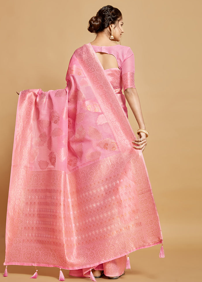 Pink Spun Silk Saree With Blouse Piece - Indian Silk House Agencies