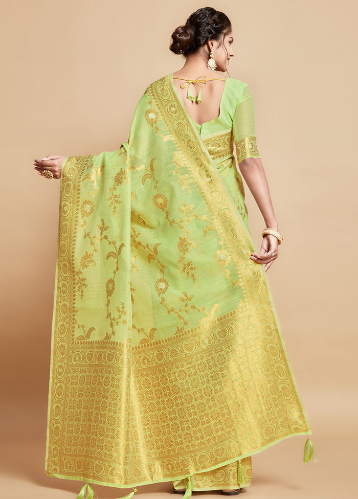 Green Spun Silk Saree With Blouse Piece - Indian Silk House Agencies