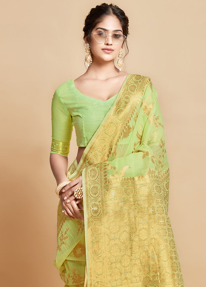 Green Spun Silk Saree With Blouse Piece - Indian Silk House Agencies