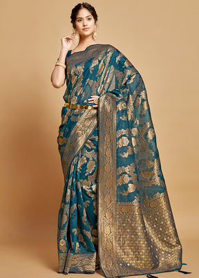 Blue Spun Silk Saree With Blouse Piece - Indian Silk House Agencies