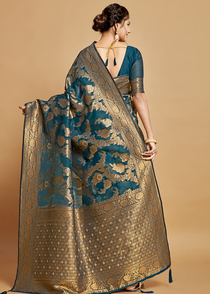 Blue Spun Silk Saree With Blouse Piece - Indian Silk House Agencies