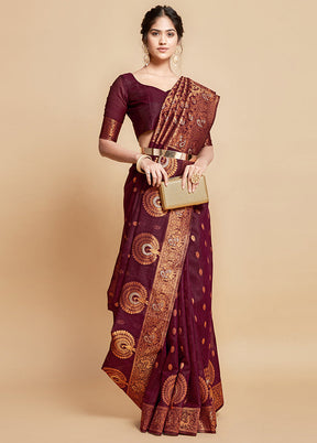 Wine Spun Silk Saree With Blouse Piece - Indian Silk House Agencies