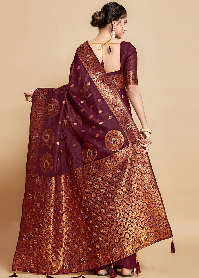 Wine Spun Silk Saree With Blouse Piece - Indian Silk House Agencies