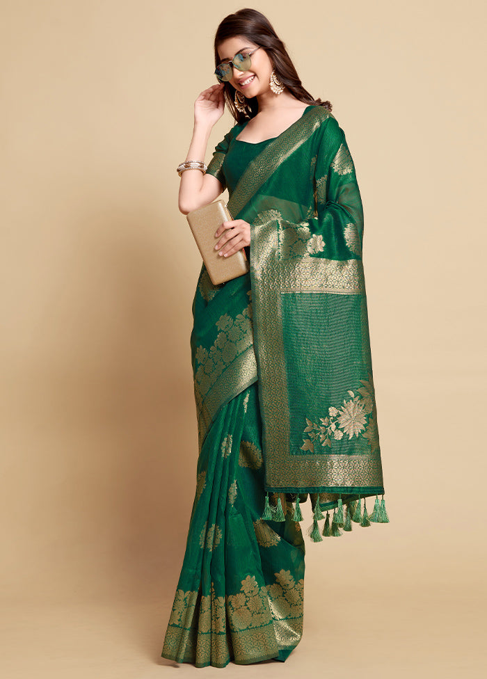 Green Spun Silk Saree With Blouse Piece - Indian Silk House Agencies