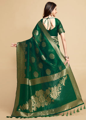 Green Spun Silk Saree With Blouse Piece - Indian Silk House Agencies