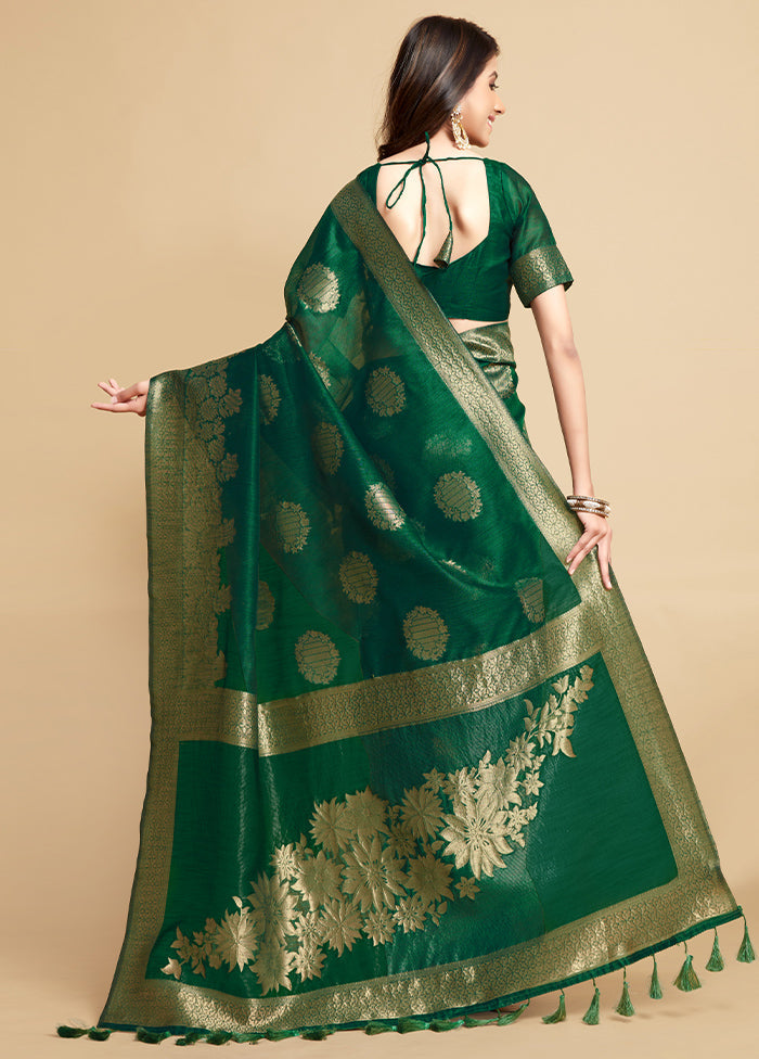 Green Spun Silk Saree With Blouse Piece - Indian Silk House Agencies