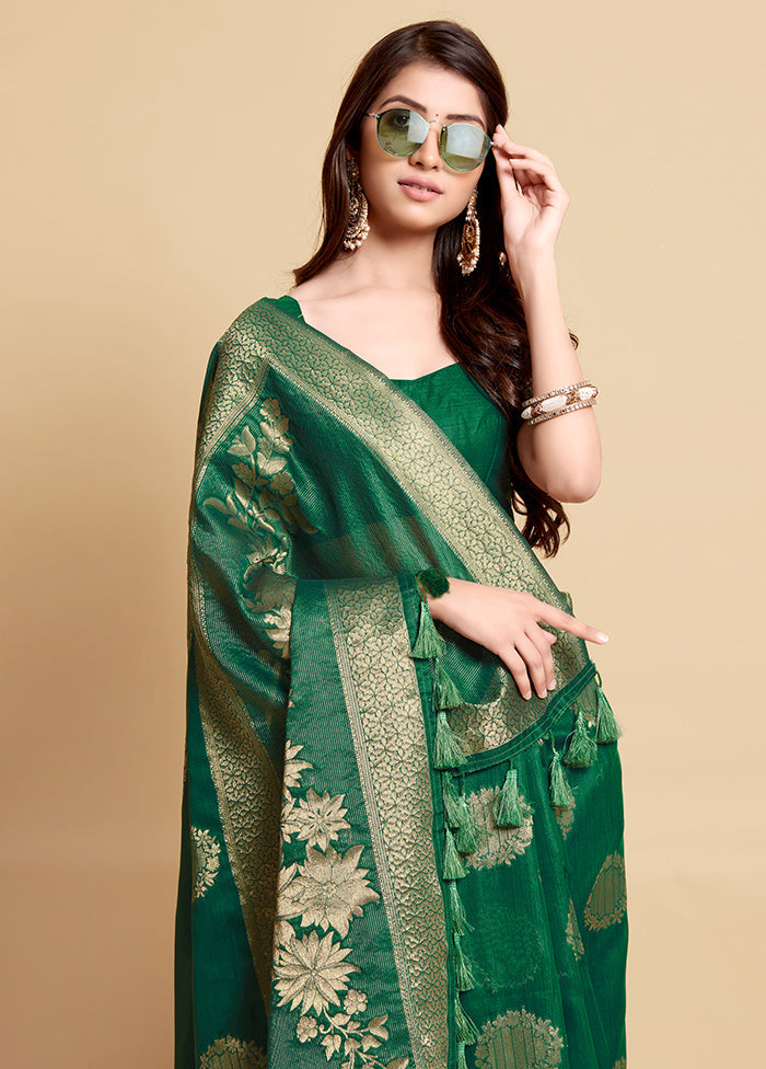 Green Spun Silk Saree With Blouse Piece - Indian Silk House Agencies