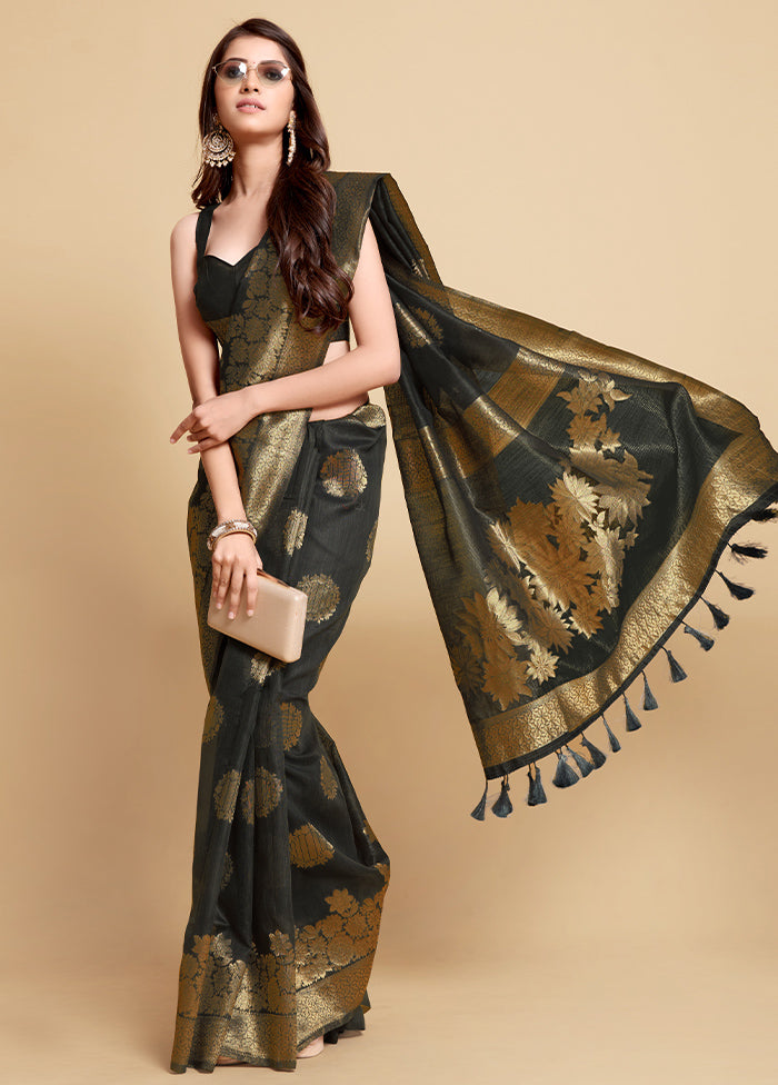 Grey Spun Silk Saree With Blouse Piece - Indian Silk House Agencies