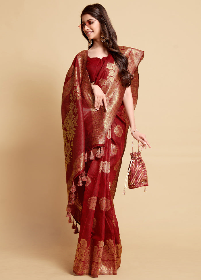 Maroon Spun Silk Saree With Blouse Piece - Indian Silk House Agencies