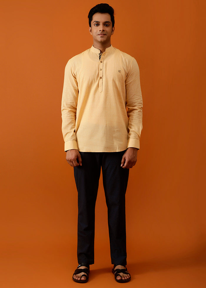 Mustard Cotton Full Sleeves Mandarin Collar Short Kurta - Indian Silk House Agencies