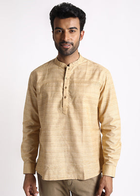 Beige Cotton Full Sleeves Mandarin Collar Short Kurta - Indian Silk House Agencies