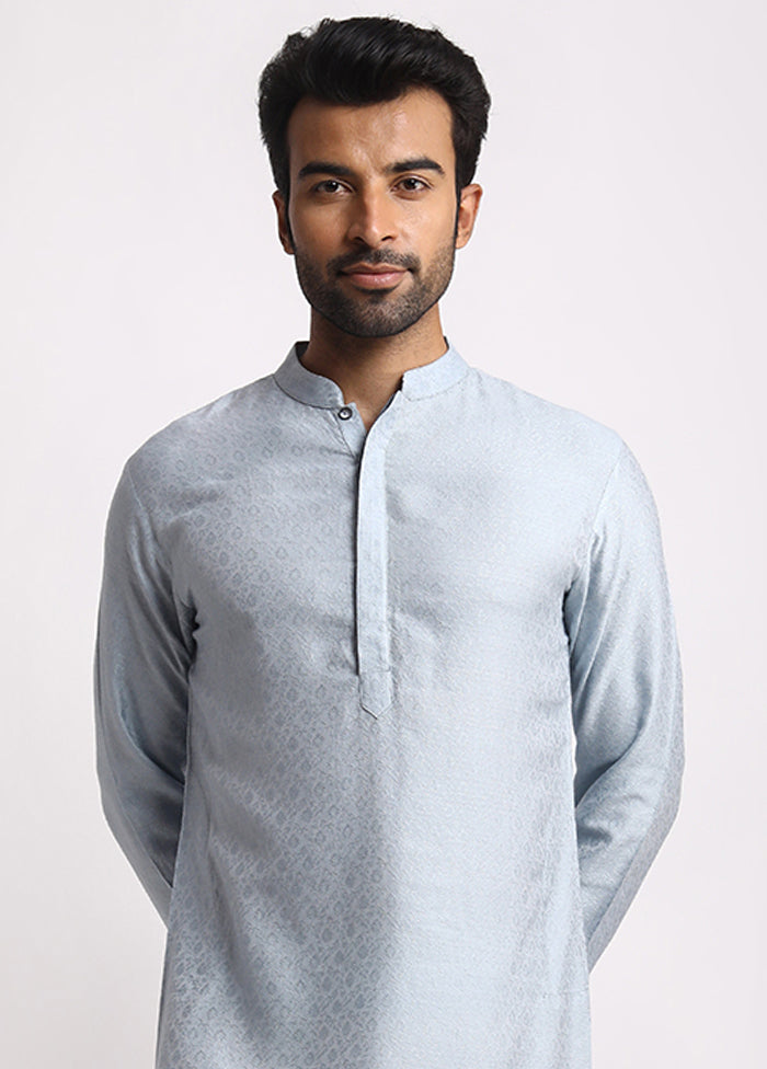 Grey Cotton Full Sleeves Mandarin Collar Long Kurta And Pajama Set - Indian Silk House Agencies