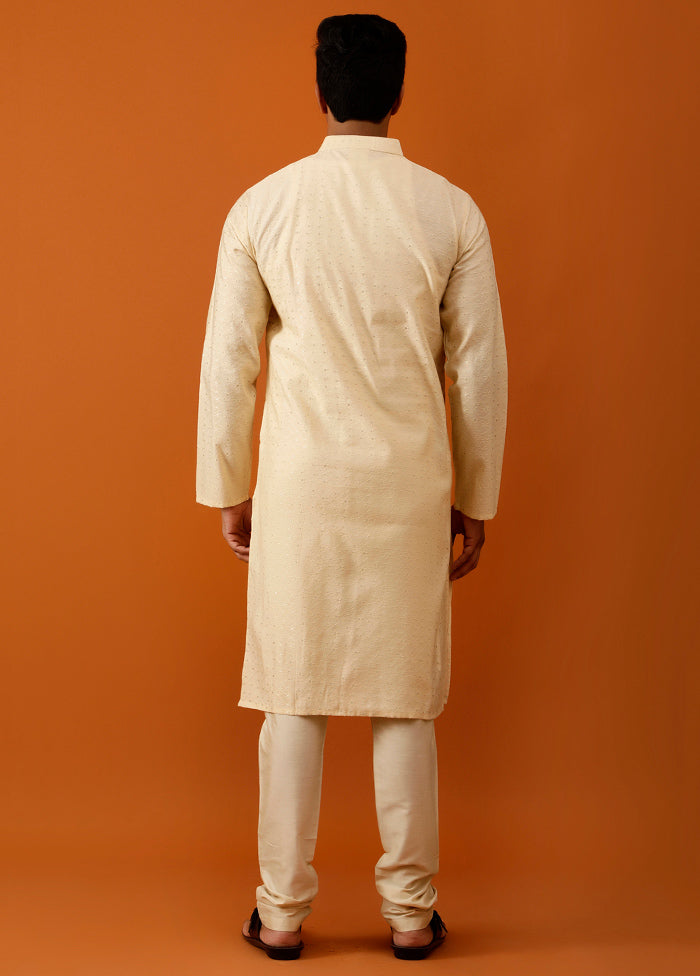 Peach Cotton Full Sleeves Mandarin Collar Long Kurta And Pajama Set - Indian Silk House Agencies