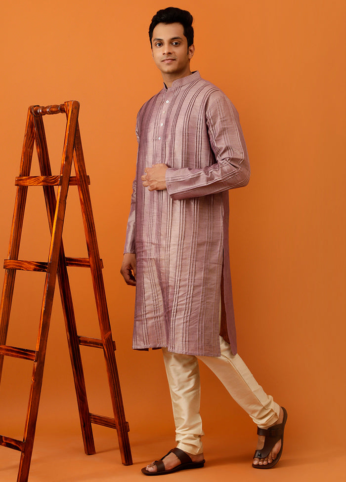 Wine Cotton Full Sleeves Mandarin Collar Long Kurta And Pajama Set - Indian Silk House Agencies