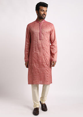 Purple Cotton Full Sleeves Mandarin Collar Long Kurta And Pajama Set - Indian Silk House Agencies