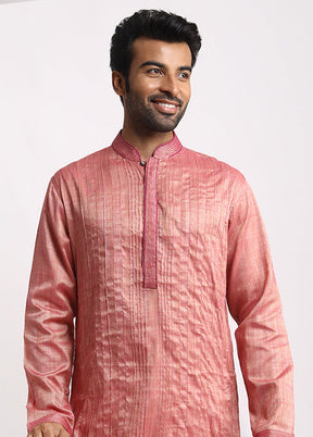 Purple Cotton Full Sleeves Mandarin Collar Long Kurta And Pajama Set - Indian Silk House Agencies