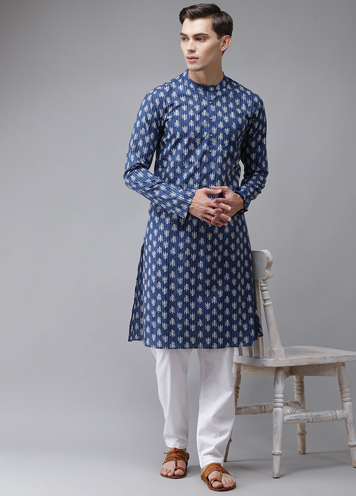 2 Pc Blue Printed Cotton Kurta Set VDVSD240614 - Indian Silk House Agencies