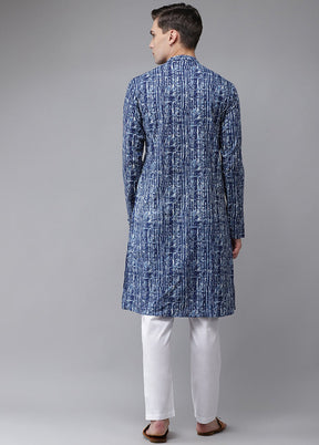 2 Pc Blue Printed Cotton Kurta Set VDVSD240615 - Indian Silk House Agencies