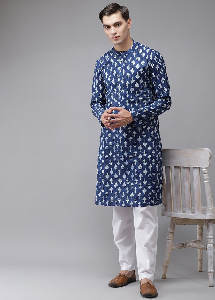 2 Pc Blue Printed Cotton Kurta Set VDVSD240616 - Indian Silk House Agencies