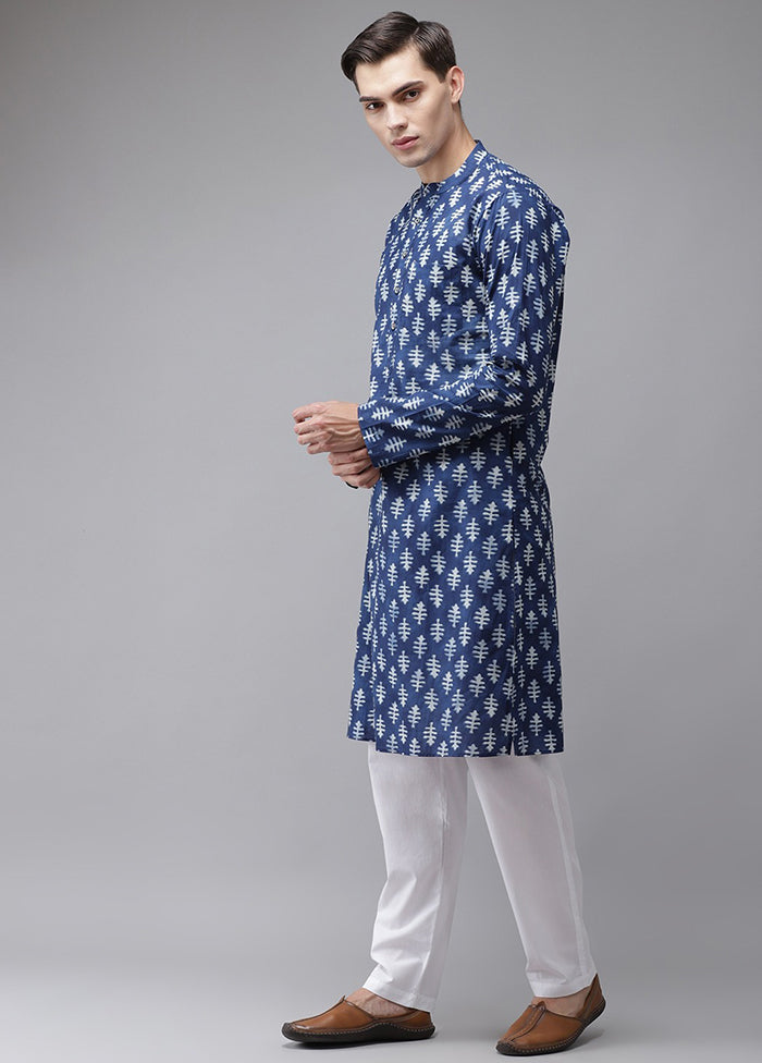 2 Pc Blue Printed Cotton Kurta Set VDVSD240616 - Indian Silk House Agencies