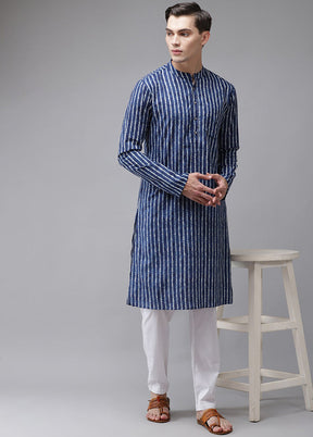 2 Pc Blue Printed Cotton Kurta Set VDVSD240619 - Indian Silk House Agencies