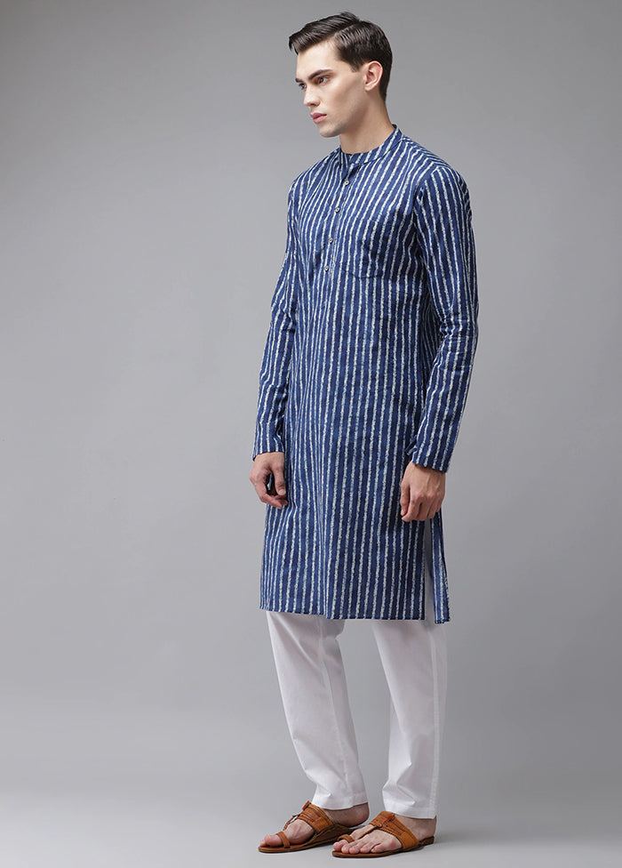 2 Pc Blue Printed Cotton Kurta Set VDVSD240619 - Indian Silk House Agencies