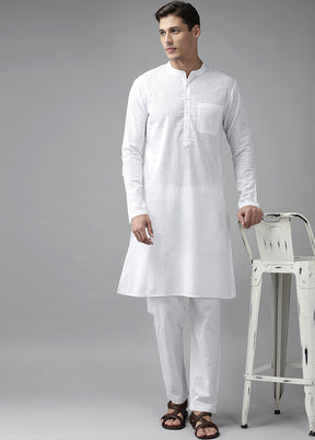 2 Pc White Pure Cotton Solid Kurta Set VDVSD240682 - Indian Silk House Agencies