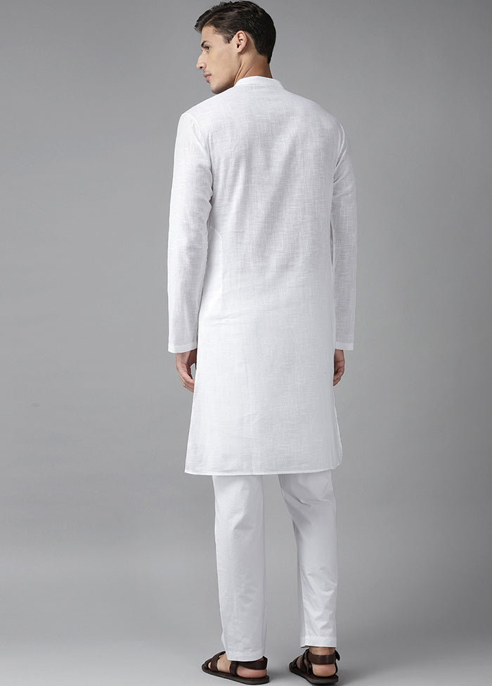 2 Pc White Pure Cotton Solid Kurta Set VDVSD240682 - Indian Silk House Agencies