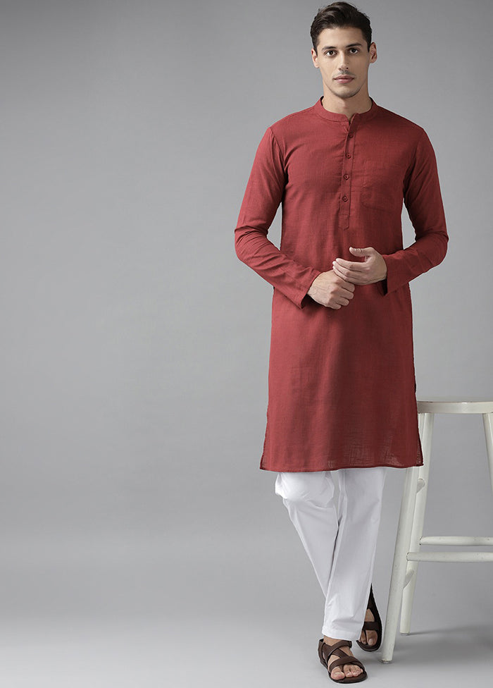 2 Pc Maroon Pure Cotton Solid Kurta Set VDVSD240683 - Indian Silk House Agencies