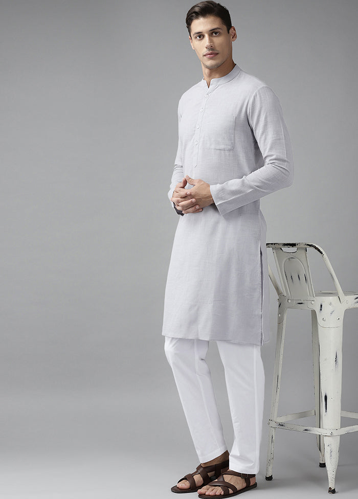 2 Pc Grey Pure Cotton Solid Kurta Set VDVSD240684 - Indian Silk House Agencies