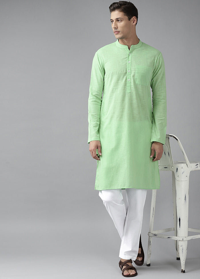 2 Pc Green Pure Cotton Solid Kurta Set VDVSD240686 - Indian Silk House Agencies