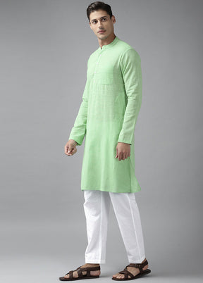 2 Pc Green Pure Cotton Solid Kurta Set VDVSD240686 - Indian Silk House Agencies