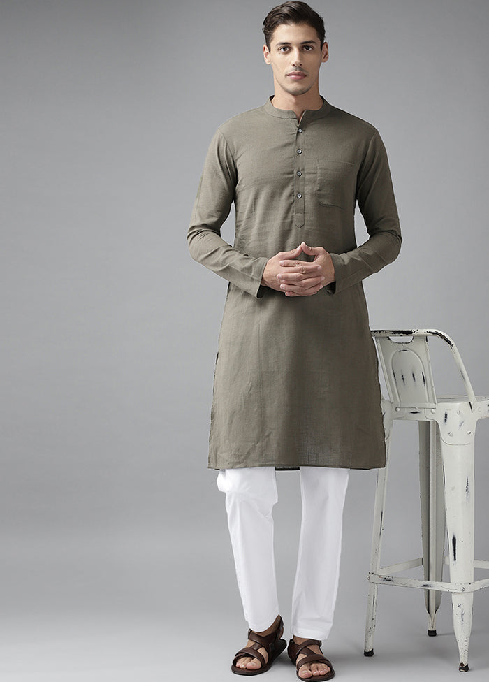 2 Pc Khaki Pure Cotton Solid Kurta Set VDVSD240688 - Indian Silk House Agencies