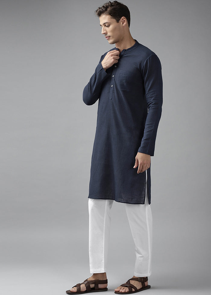 2 Pc Blue Pure Cotton Solid Kurta Set VDVSD240689 - Indian Silk House Agencies