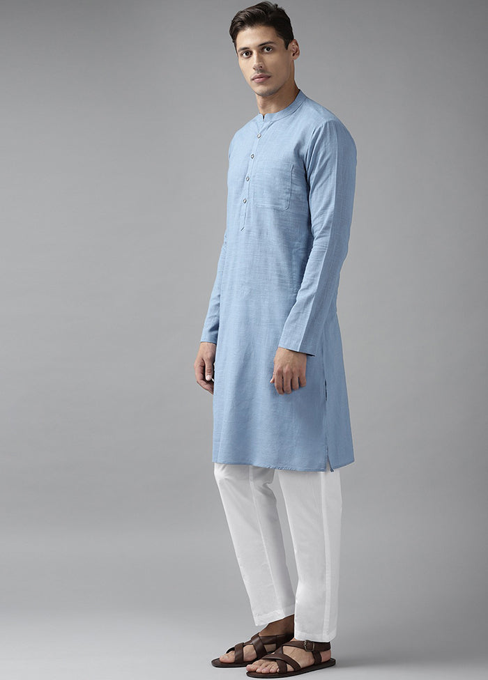 2 Pc 2 Blue Pure Cotton Solid Kurta Set VDVSD240694 - Indian Silk House Agencies