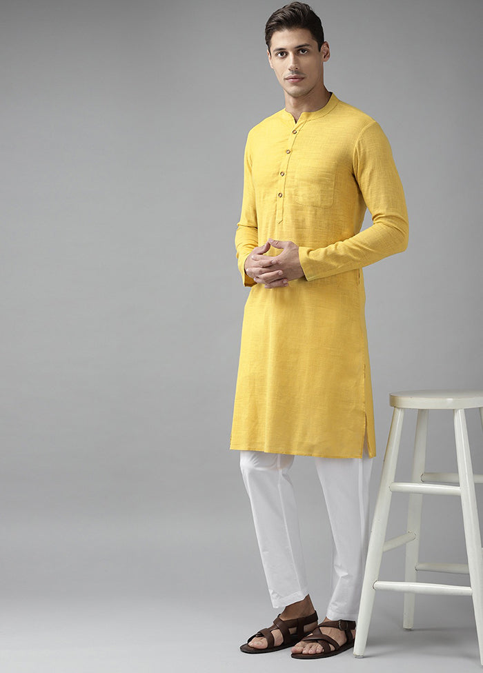 2 Pc Yellow Pure Cotton Solid Kurta Set VDVSD240695 - Indian Silk House Agencies