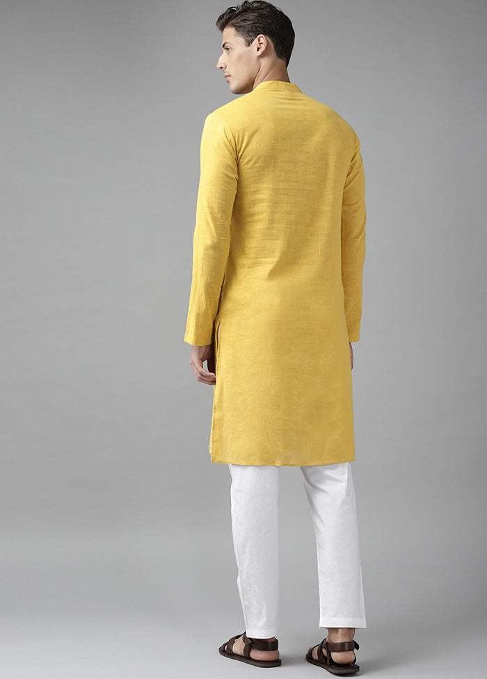 2 Pc Yellow Pure Cotton Solid Kurta Set VDVSD240695 - Indian Silk House Agencies