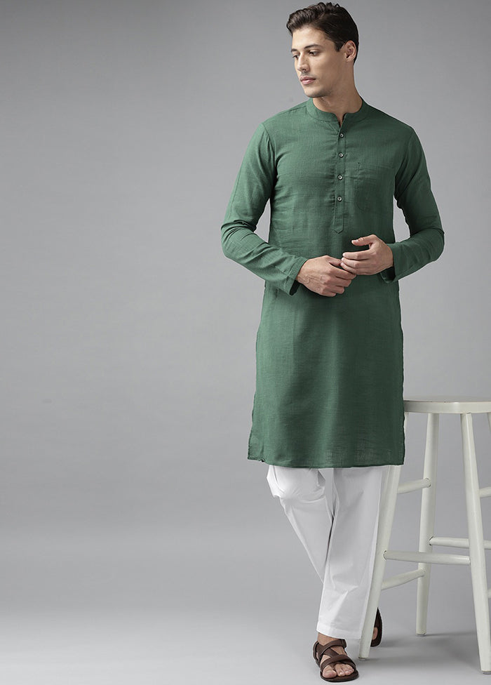 2 Pc Green Pure Cotton Solid Kurta Set VDVSD240696 - Indian Silk House Agencies