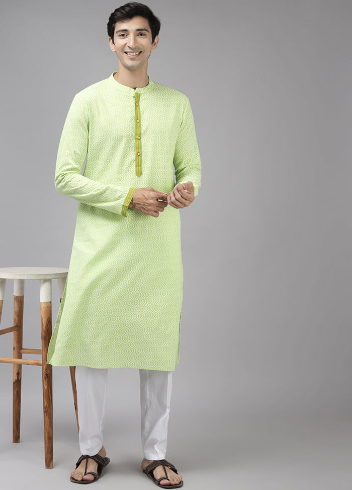 2 Pc Lime Green Printed Cotton Kurta Set VDVSD240643 - Indian Silk House Agencies