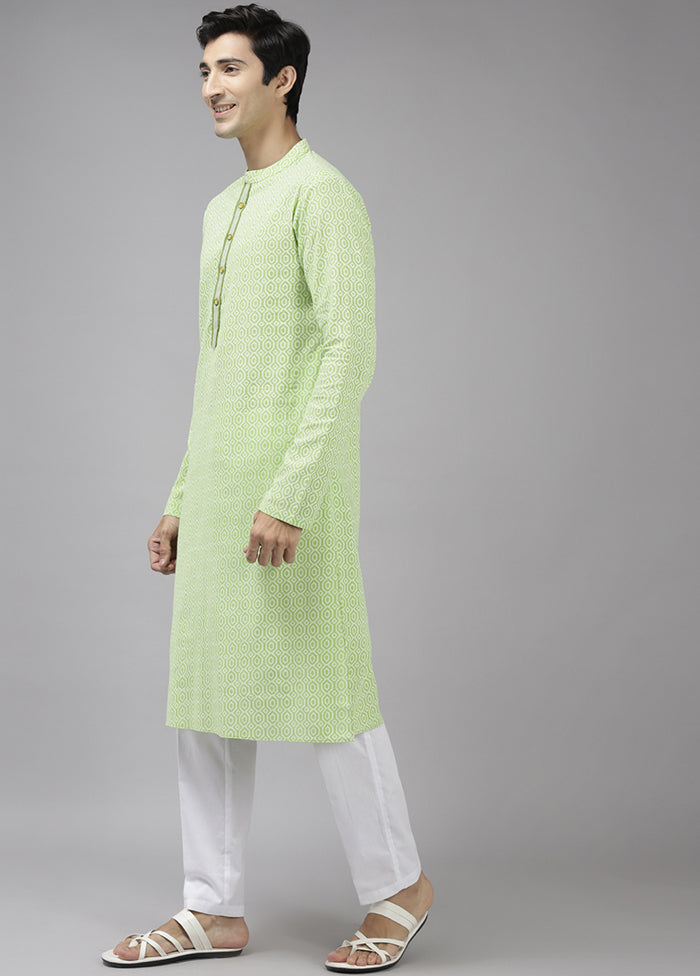 2 Pc Lime Green Printed Cotton Kurta Set VDVSD240644 - Indian Silk House Agencies