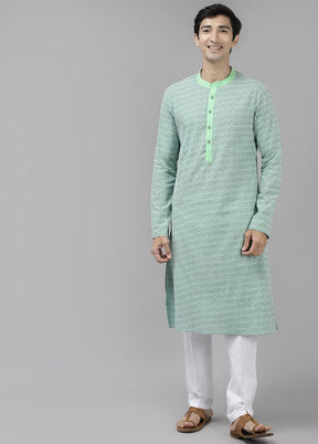 2 Pc Rama Green Printed Cotton Kurta Set VDVSD240645 - Indian Silk House Agencies