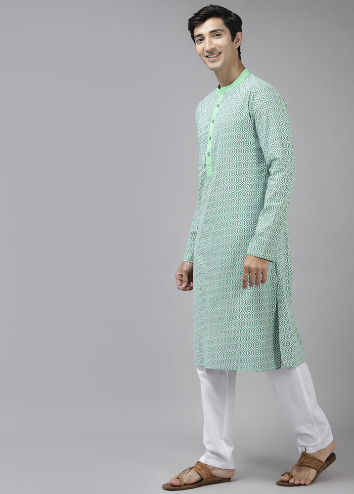 2 Pc Rama Green Printed Cotton Kurta Set VDVSD240645 - Indian Silk House Agencies