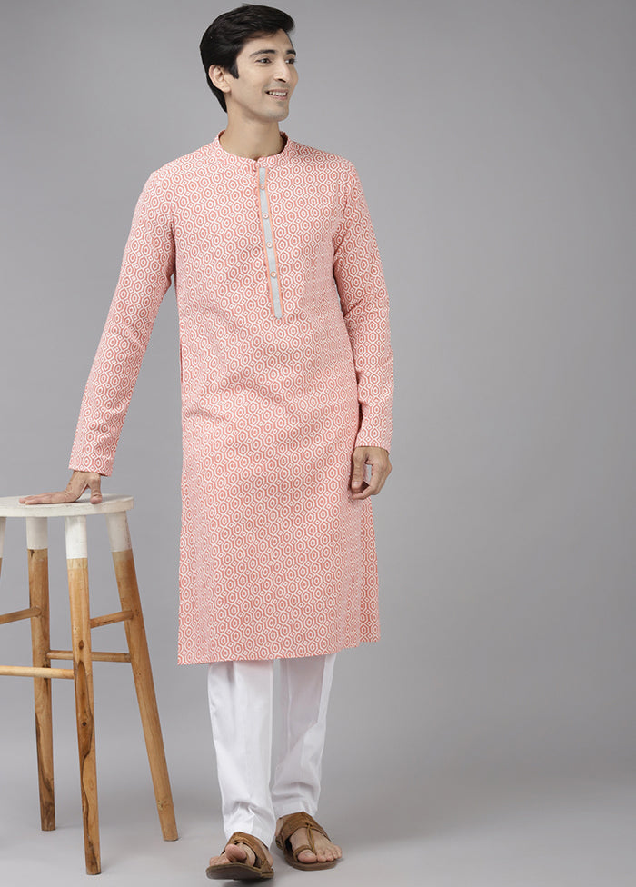 2 Pc Peach Printed Cotton Kurta Set VDVSD240647 - Indian Silk House Agencies