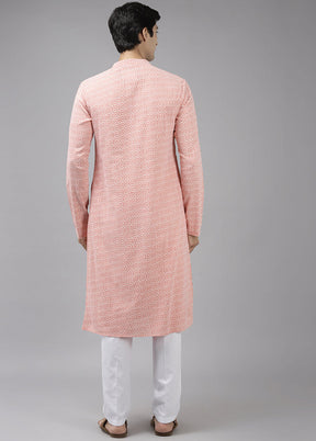 2 Pc Peach Printed Cotton Kurta Set VDVSD240647 - Indian Silk House Agencies