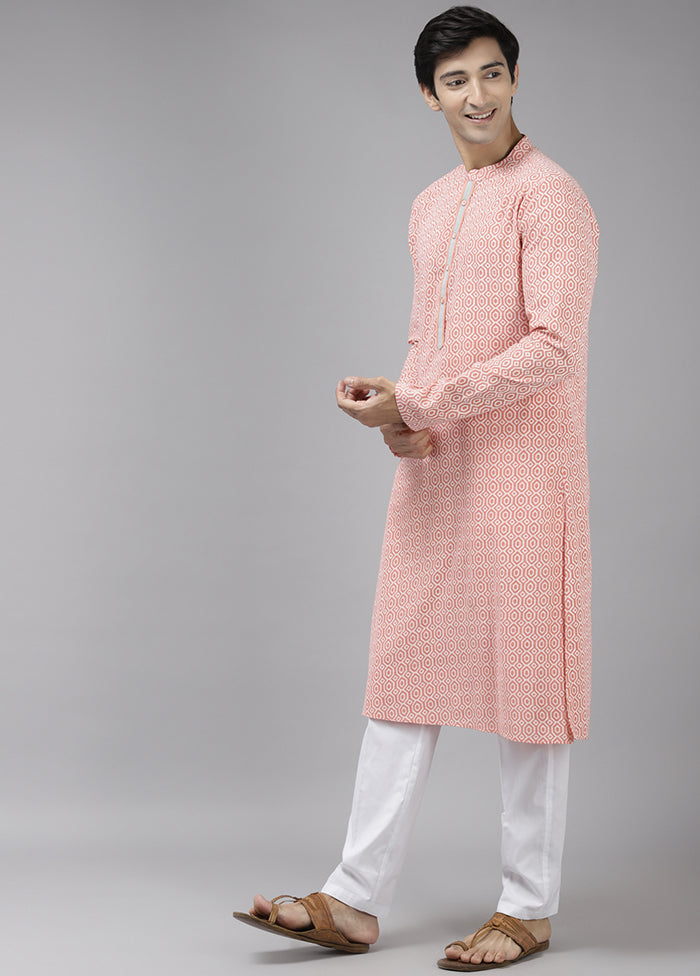 2 Pc Peach Printed Cotton Kurta Set VDVSD240647 - Indian Silk House Agencies