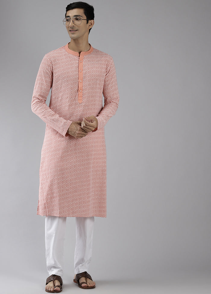 2 Pc Peach Printed Cotton Kurta Set VDVSD240648 - Indian Silk House Agencies