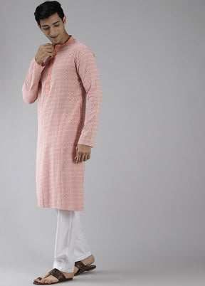 2 Pc Peach Printed Cotton Kurta Set VDVSD240648 - Indian Silk House Agencies